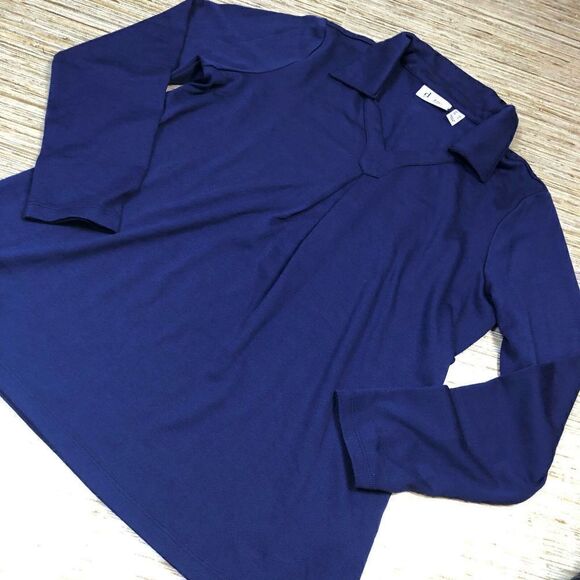 B-252 Denim & Co. Heavenly Jersey Long-Sleeve Top w/ Pleating BRIGHT NAVY Sz M - Picture 1 of 1